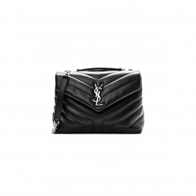 YSL CALFSKIN Y QUILTED MONOGRAM SMALL LOULOU CHAIN SATCHEL BLACK (23*17*9cm) 